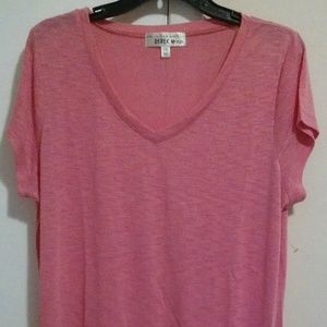 2 Derek Heart Plus V neckline Short Sleeve Shirt Pink and Gray 1X  680
